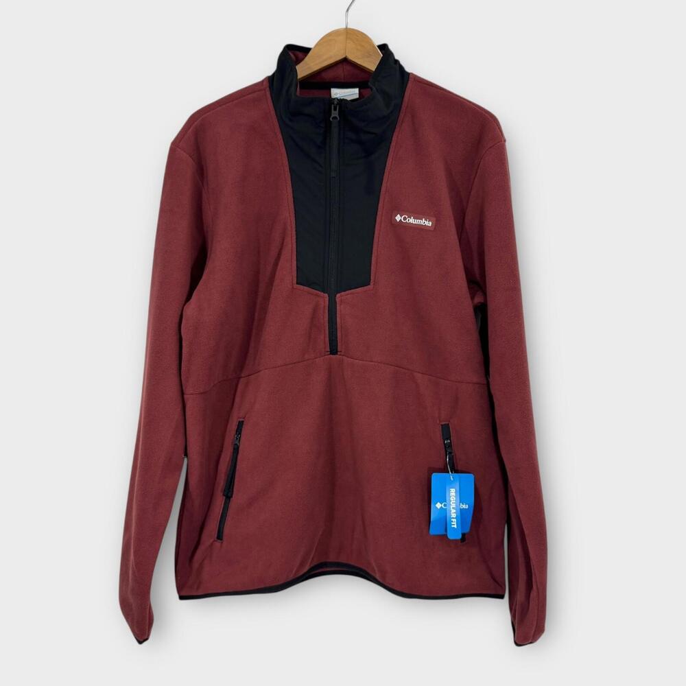 Columbia Men’s Size Large Spice Red Black Sequoia Grove Half Zip Fleece Pullover - Picture 1 of 8